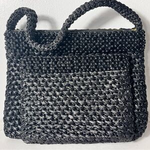 Crown Lewis Purse Black Rattan and Beaded Hand Bag Clutch Vintage Purse